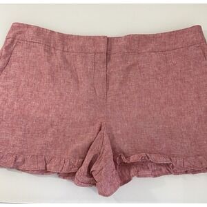 Loft Women's Red Linen Blend 4" Inch Chino Shorts‎ Ruffle Waist 40 READ